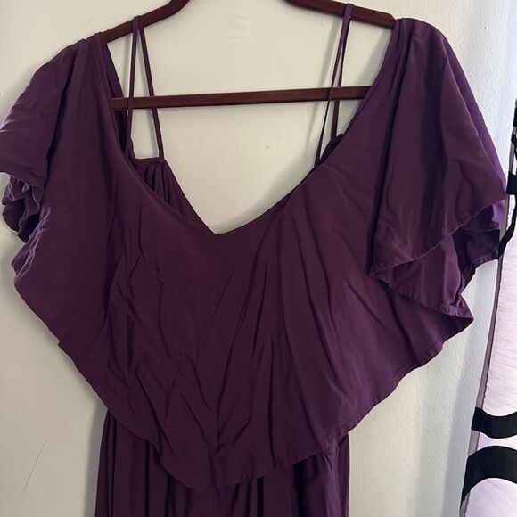 Women Express Cold Shoulder Purple V Flap Short Rayon Soft Dress Size Small - Picture 4 of 9